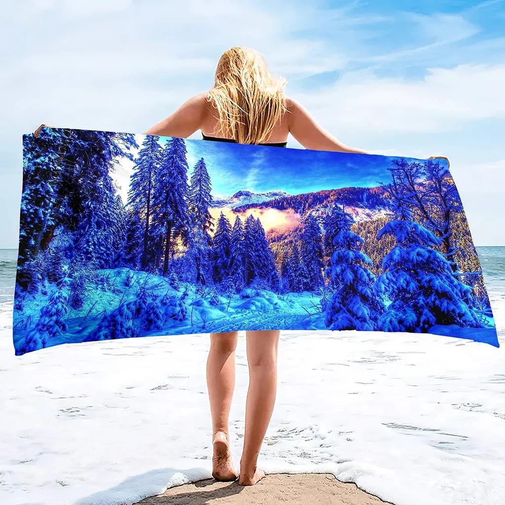 Extra Large Beach Towels Winter Trees Microfiber Beach Towels Summer Quick Dry Absorbent Sand Resistant Swim Pool Towel Blanket