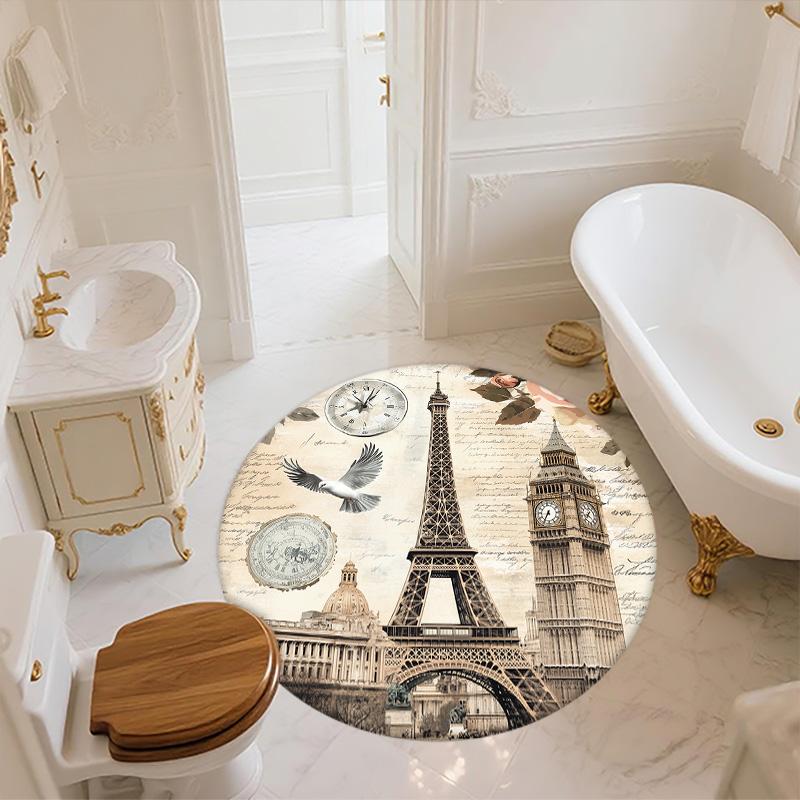 Vintage Eiffel Tower,Round Area Rug,Carpet Rug for Living Room Bedroom Sofa Playroom Decor,Non-slip Floor Mat