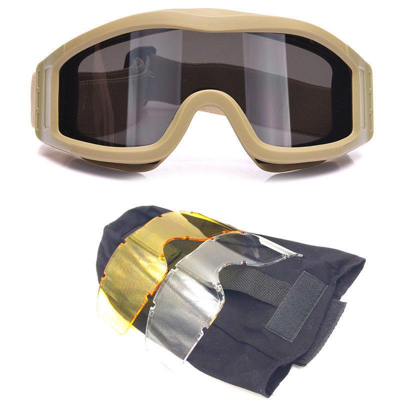 Venkovní sportovní ochranné brýle Pustinový kobylka Jízdní taktické brýle, Odolné proti nárazu Větru 3-čočkový set