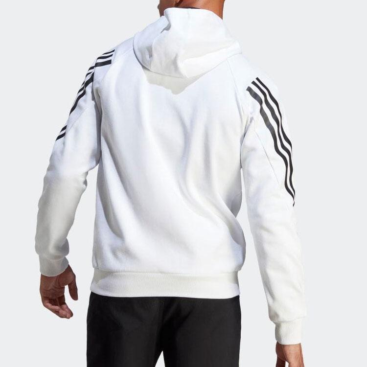 Adidas Striped Logo Print Hooded Sweatshirt Men sweatshirt White IC6720