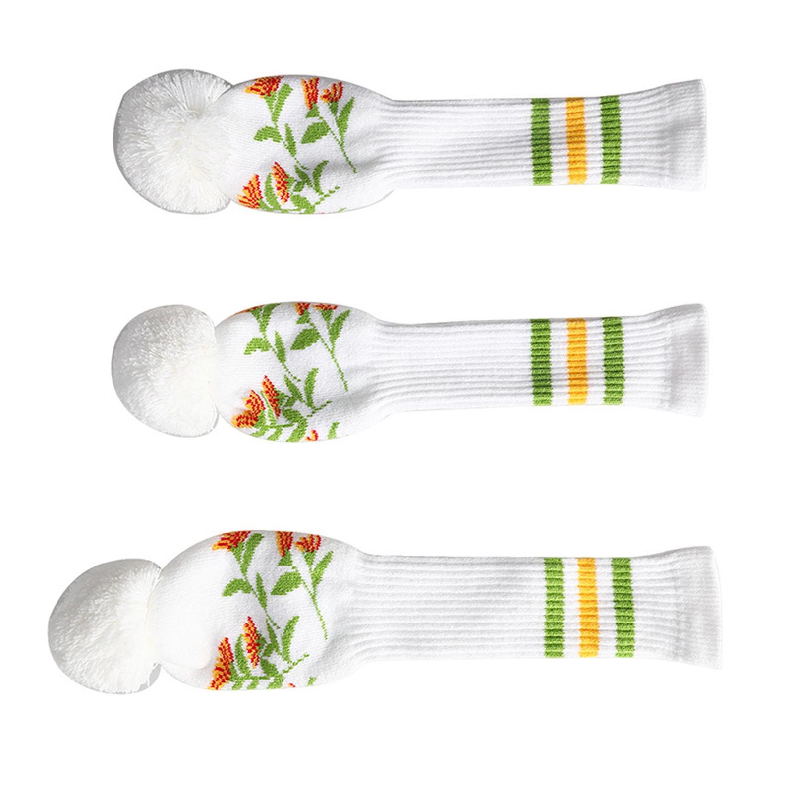 3Pcs Knitted Golf Club Head Covers, Protective Sleeve Pom Pom Golf Headcovers белый
