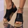 Sparkling Roman Sandals Women's Large Slope Heel Sandals Women's Shoes