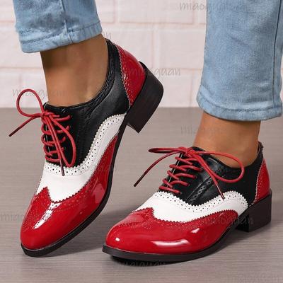 Chaussures à Lacets Basses Color Block Talon Moyen Épais Escarpins Décontractés Mode Antidérapantes Élégantes pour Femmes Trajet