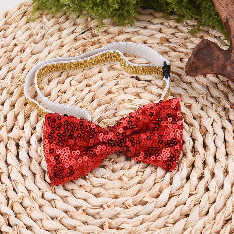 Pet Christmas Collar for Dogs Cats Kitten Puppy Red Glitter Bow Tie for Dog Cat Red Sequin Bow Ties for Cats Dogs Christmas Accessories for Dog