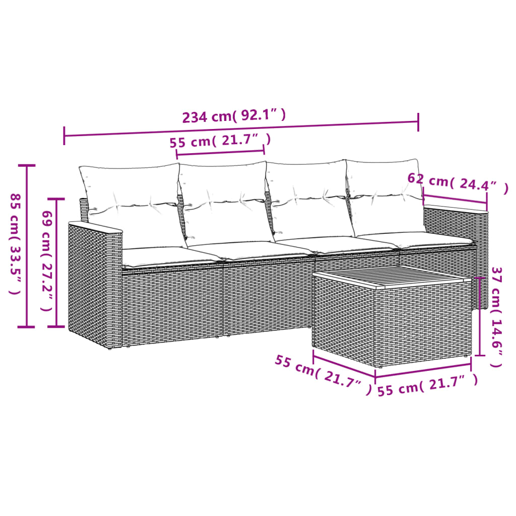 5 Piece Garden Sofa Set with Cushions Beige Poly Rattan