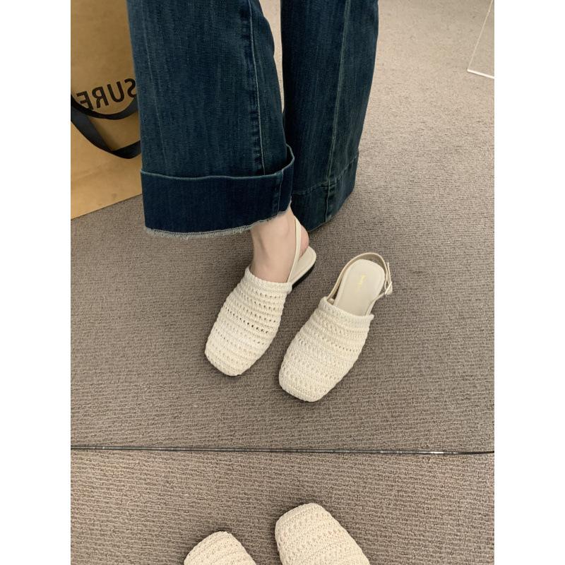 Bohemian Linen Woven Breathable Empty Bag Head Half Slippers Women's 2025 New Flat-bottomed Sandals
