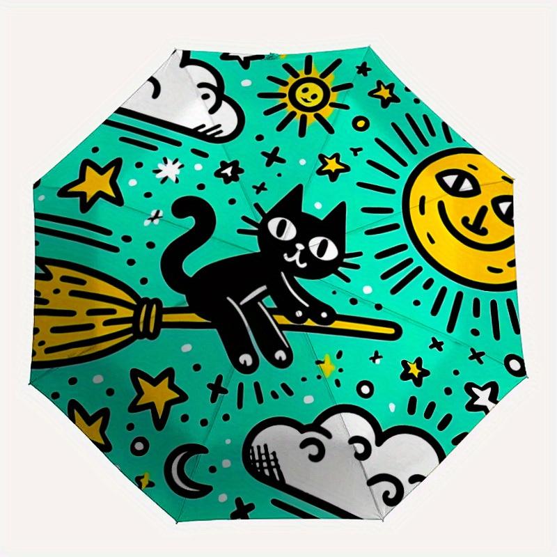 

1pc Black Cat Broomstick Automatic Open/close Folding Umbrella, Compact Portable Travel Umbrella,Cute Umbrella, Durable Construction yy250804096