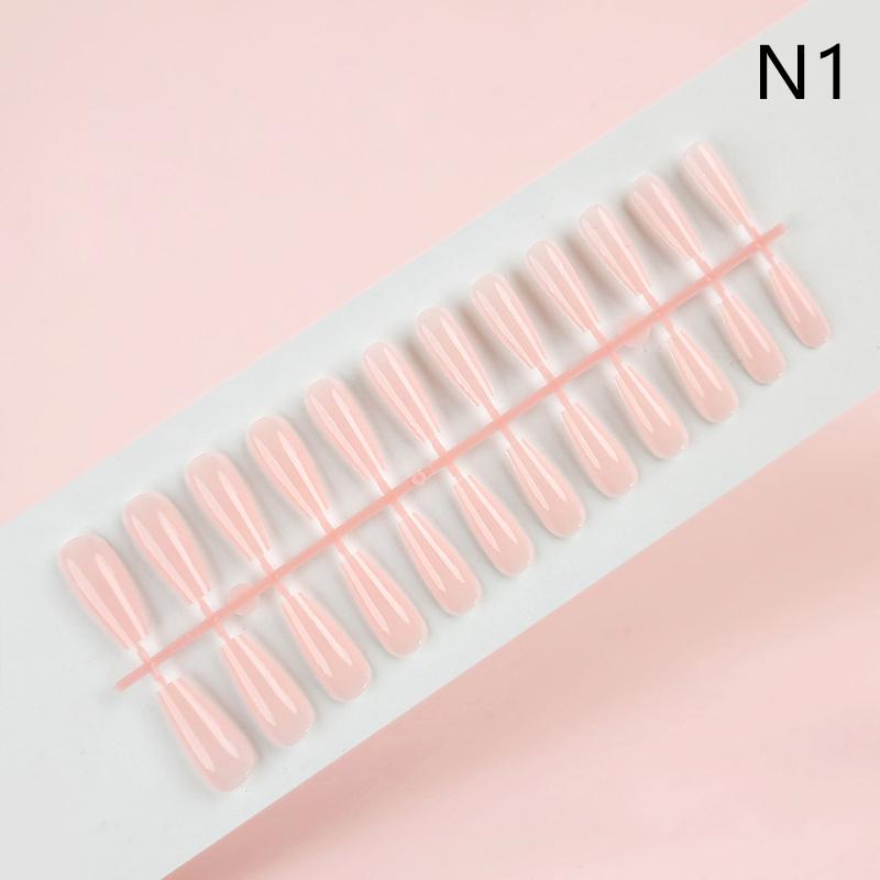 24Pcs Long Ballet Glossy Trapezoidal Solid Color False Nail Stickers French Gradient False Nail Waterproof Press On Nail Tips 1