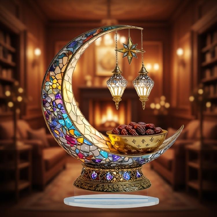 

Islamic Eid Mubarak 2D Moon Lantern Acrylic Table Sign Ornament for Ramadans Muslims Party Centerpieces Decoration Gift 1