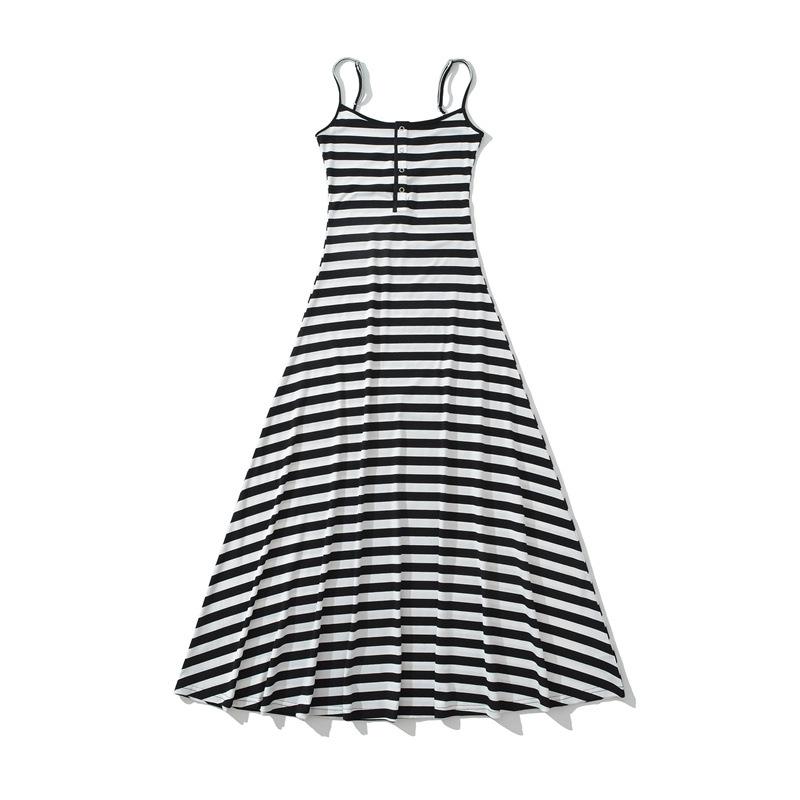 Korean Style Striped Camisole Dress: Elegant, Sleeveless, Off-Shoulder Bodycon Long Skirt
