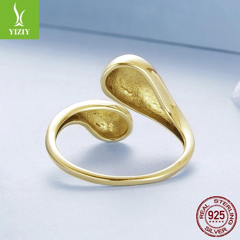 Glossy Water Drop Open Ring For Men And Women, Personalized High Sense 925 Sterling Silver Gold And Silver Two-Color Ring