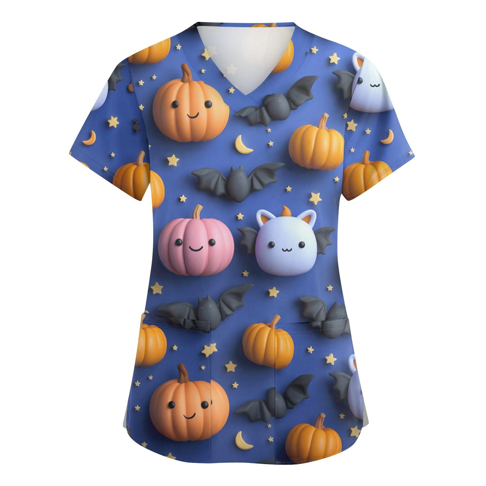 

Женская мода V-образный вырез короткий рукав комбинезон с карманами принт топы одежда XXXL синий