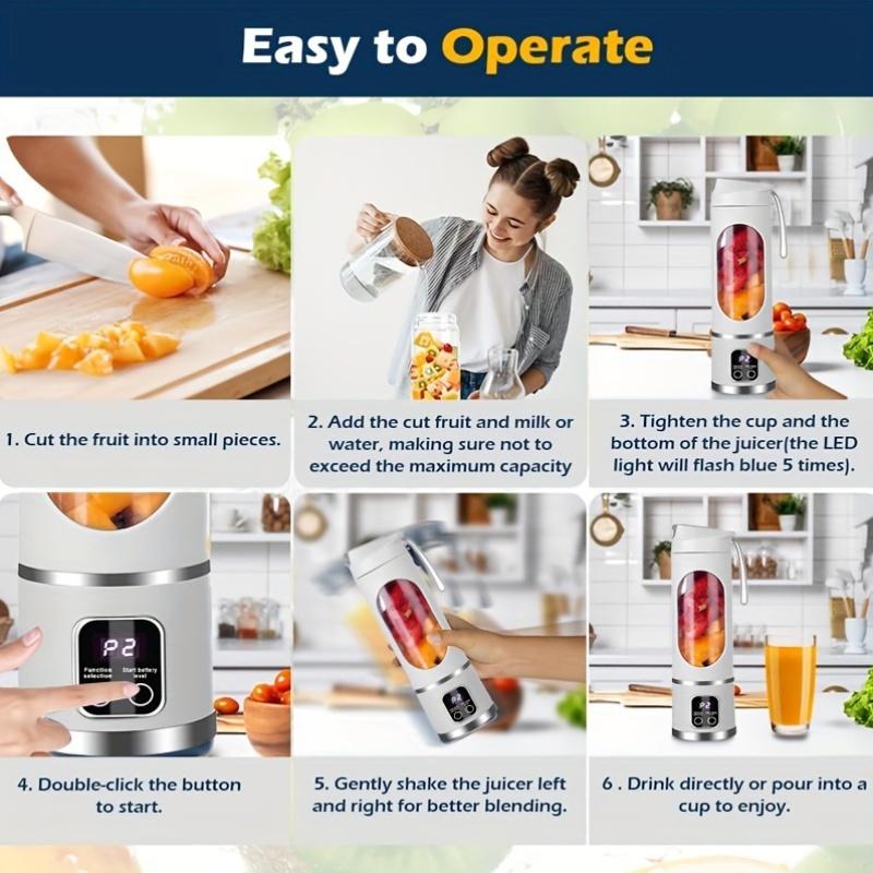 Digital Display Juicer Cup Portable Charging One Button Start Smart Mini Juicer Blender for Home Travel Office Outdoor Use