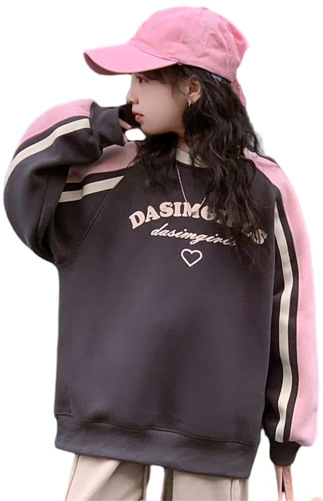 

BLZXIAN Hoodie with Round Loose Long Junior Casual Top for Outdoor Activities and Sizes Size Height Girls Fleece-Lined Sweatshirt, Fall/Winter розовый