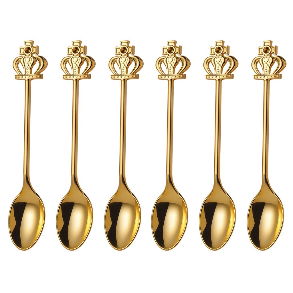 6pcs Coffee Spoon Zinc Alloy Vintage Crown Fan Design Stirring Spoon Cake Dessert Ice Cream Scoop Sugar Honey Teaspoon Set