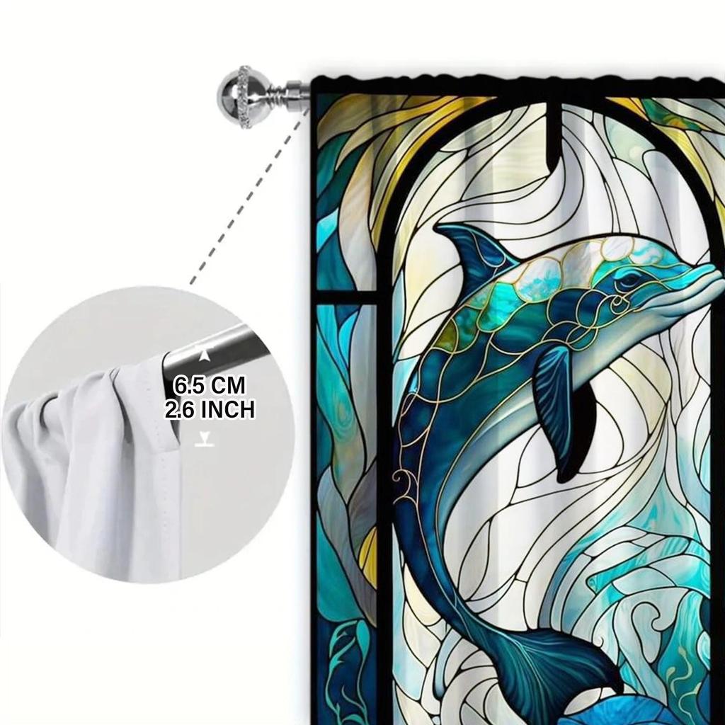 Panels Stained Glass Dolphin Decorative Curtains Semi Transparent Without Lining Durable Polyester Fiber Curtain