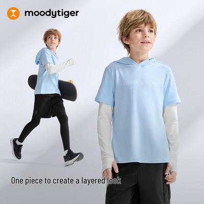 Moody Tiger Boys' Faux Two-Piece Hooded Long-Sleeve Athletic Tee