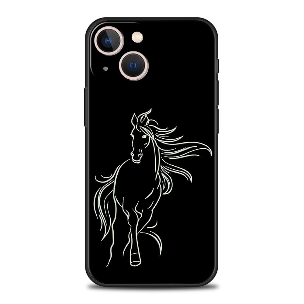 Animal Art Horse Phone Case For iPhone 17 16 15 Pro Max 11 12 13 14 7 8 Plus SE 2020 X XR XS Cover Soft Black
