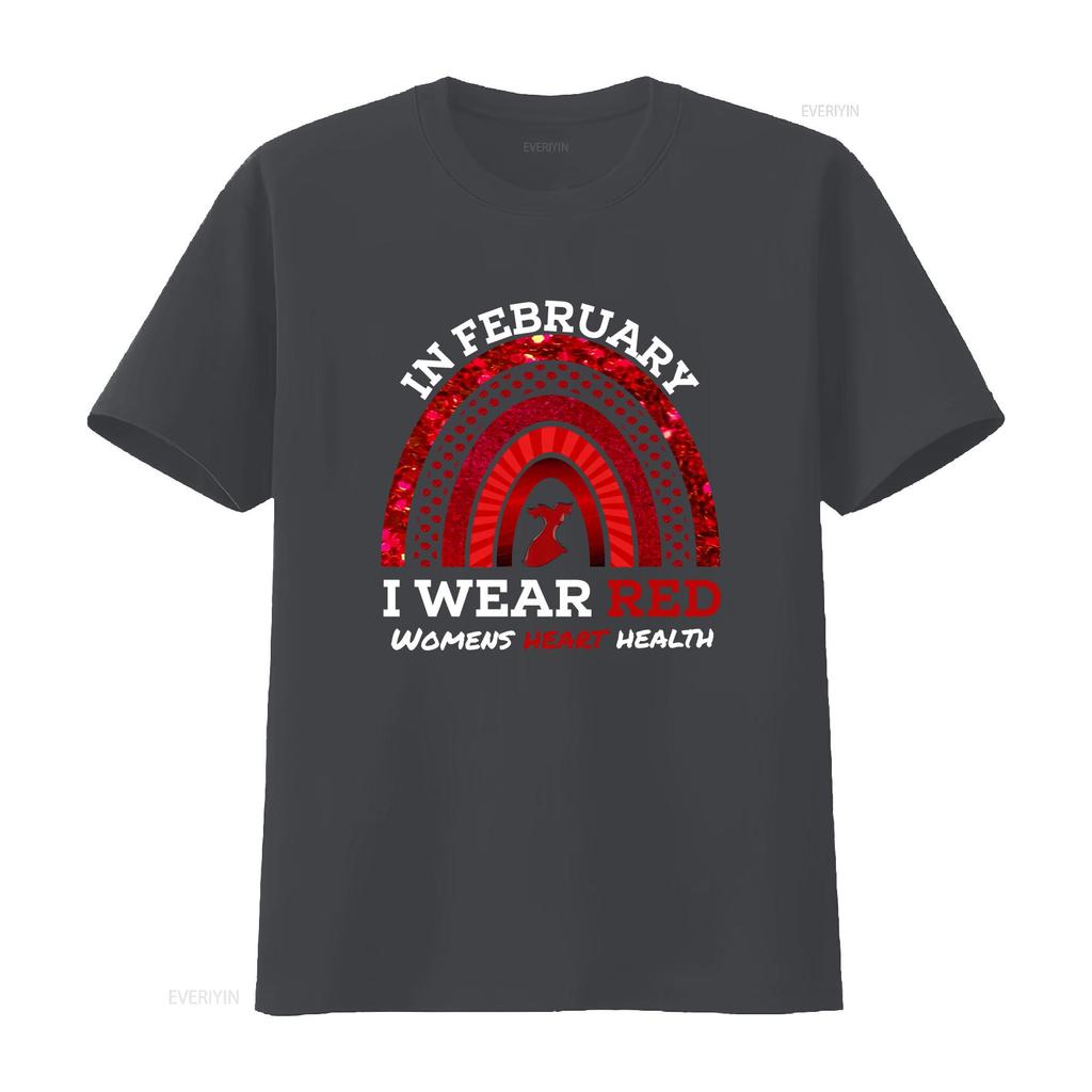 In February I Wear Red T Shirt We Womens Heart Health Ribbon Disease Awareness For Her Vintage Washed Versatile Comfortable