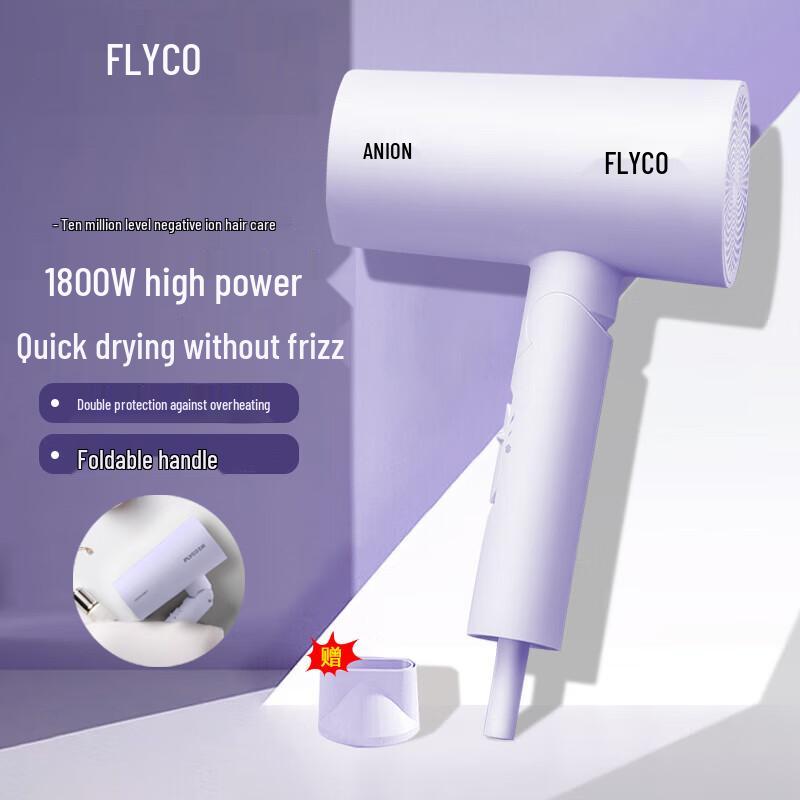 FLYCO 1800W Negative Ion Foldable Hair Dryer CN plug (adapter included)