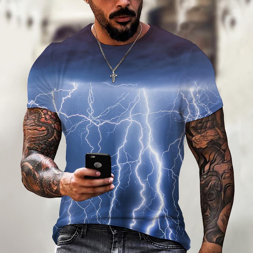 Summer Men's Top Oversized T-Shirt Casual Lightning Cool 3d Digital Print T Shirts for Male Short Sleeve Tee