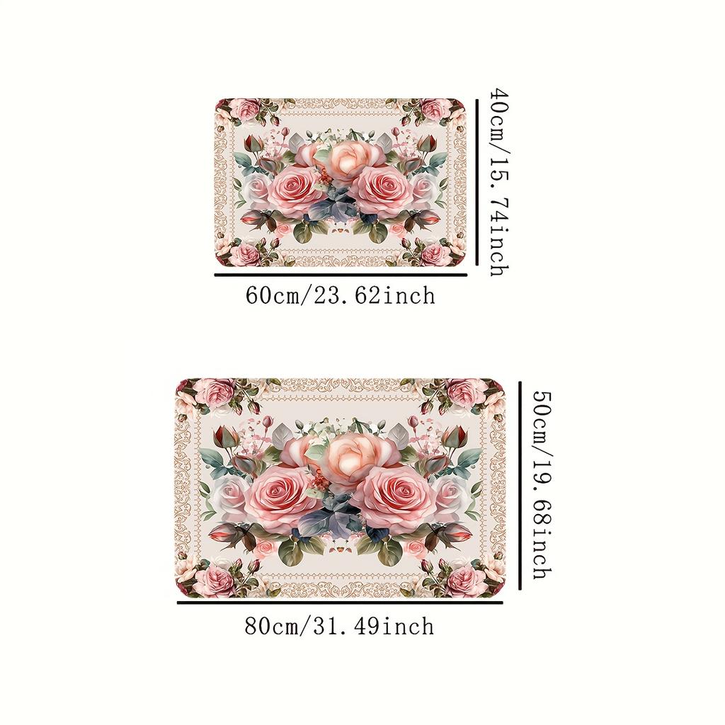 1Pcs Anti Fatigue Kitchen Rugs Vintage Floral Waterproof Non-Slip Thick Cushioned Kitchen Mat Heavy Duty Comfort Standing Mat for Kitchen