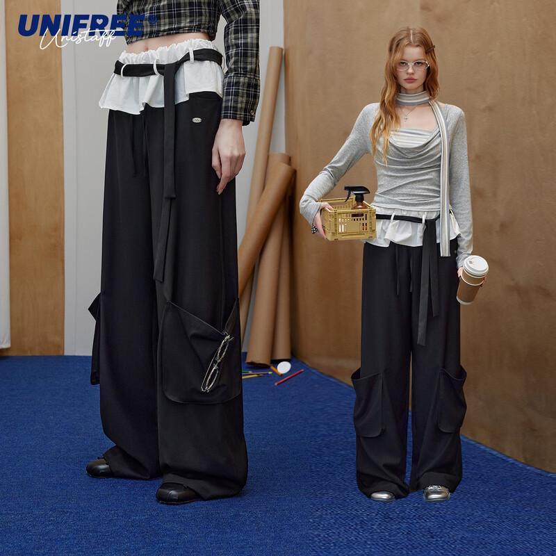 UNIFREE Vintage Workwear Loose Wide-Leg Casual Pants with Belt M