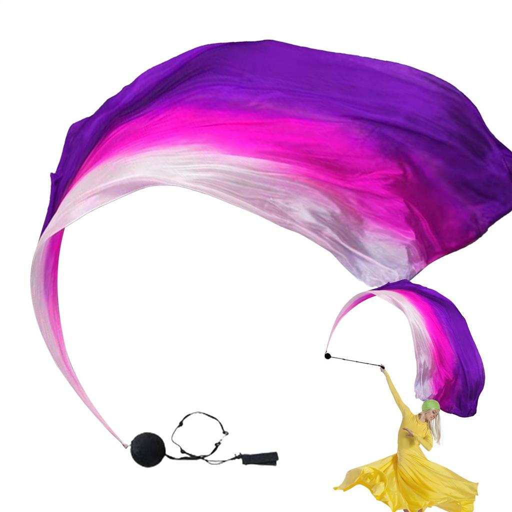 Seiden Schleier Poi Wunderschöne Tanzflaggen mit Schwingkugeln Bunte Anbetungsflaggen für Kirche, Bühne, Stammesaufführungen