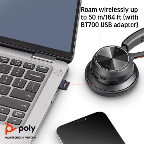 Poly Voyager 4320 UC Stereo Wireless Headset, Bluetooth, USB-A,+BT700 dongle, +Charging Stand, Black