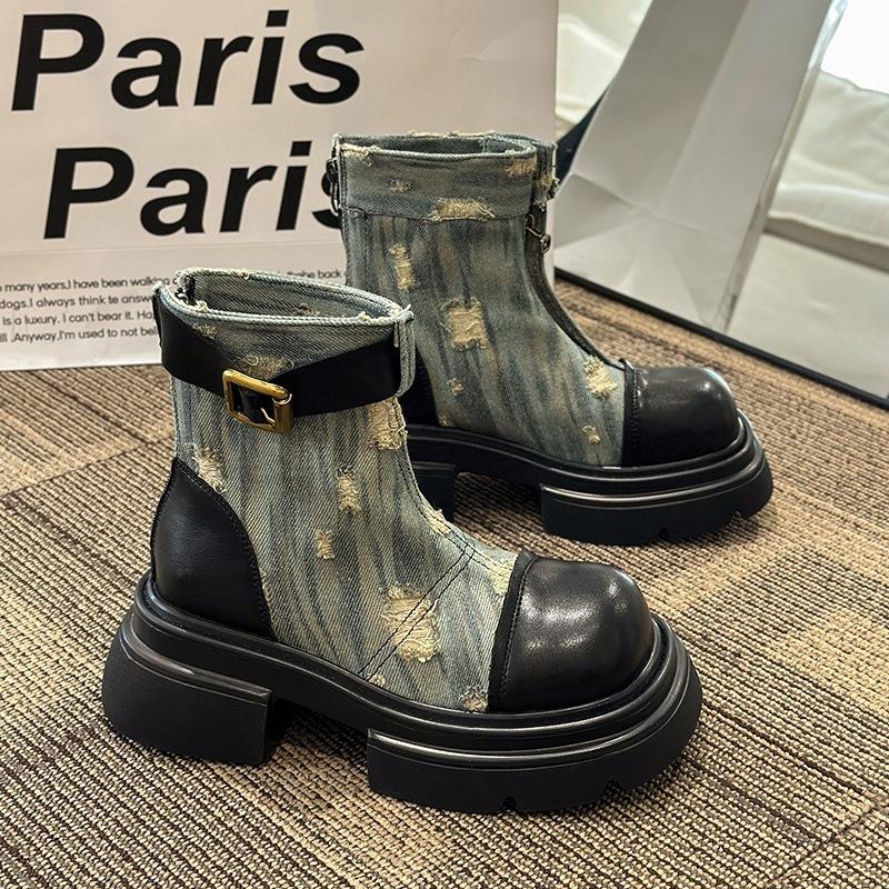 Super fire Martin boots women's autumn and winter new old denim locomotive boots thick-soled ins versatile short boots