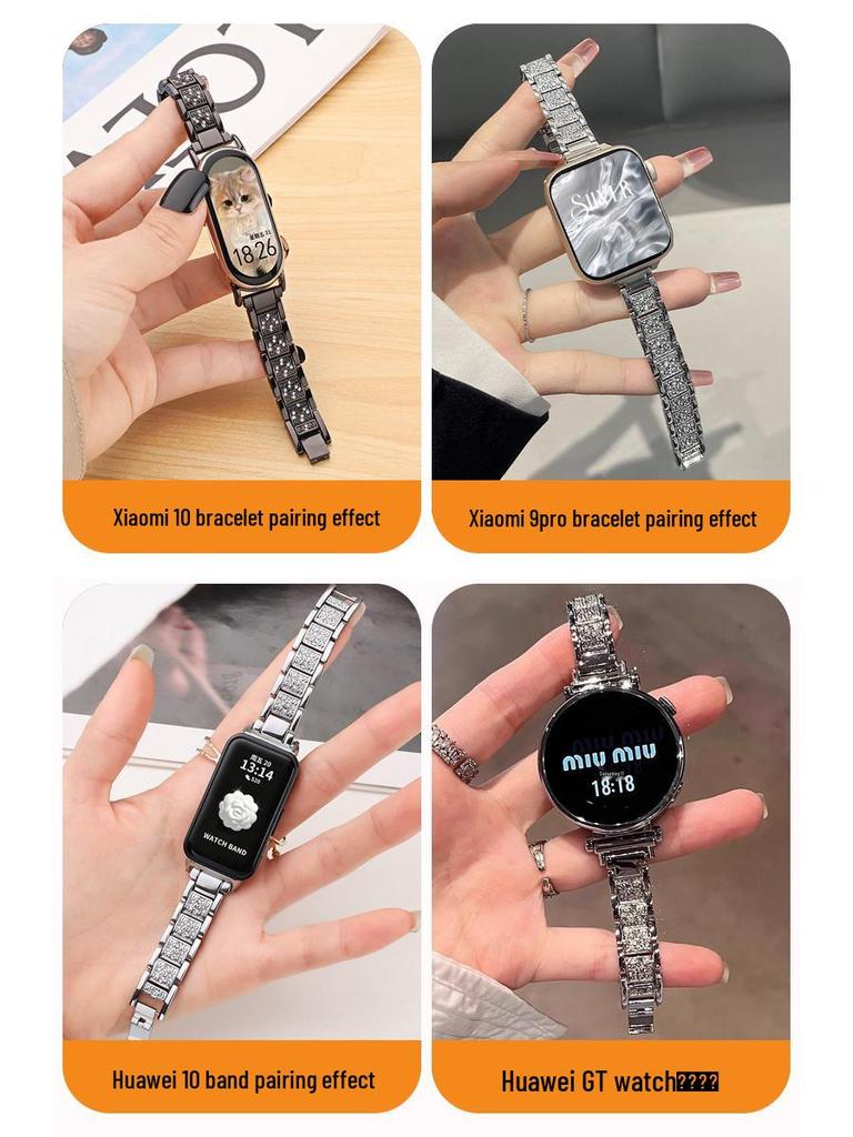 Compatible Diamond Metal Watch Band for Apple iWatch S10, Huawei GT345, and Xiaomi 89Pro Redmi