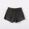 Women's Summer High Waist Leopard Print Ripped Denim Shorts