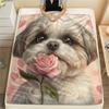 Cute Shih Tzu pattern Flannel Blanket, High quality Comfortable for All Seasons, Home Decor, Warmth and Comfort, Perfect for Gifts.
