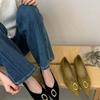 French Pointed Toe Shallow Single Shoes 2026 Spring New Metal Buckle Block Heel Temperament Women's High Heels