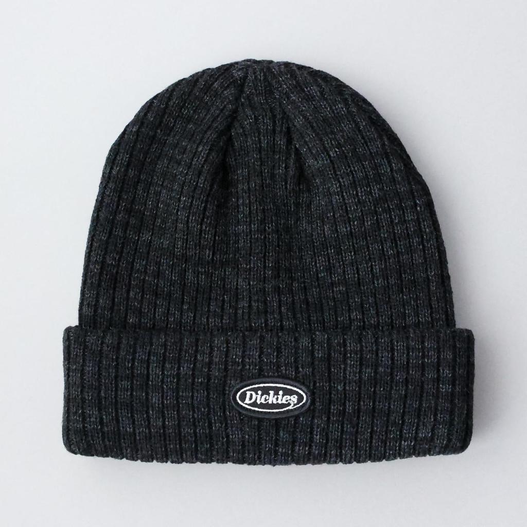Dickies X CALIF Collaboration Beanie with Logo Patch Unisex Acrylic Beanie Solid Color Charcoal Mix 006 Rib-Knit - Men's, Women's, - - -