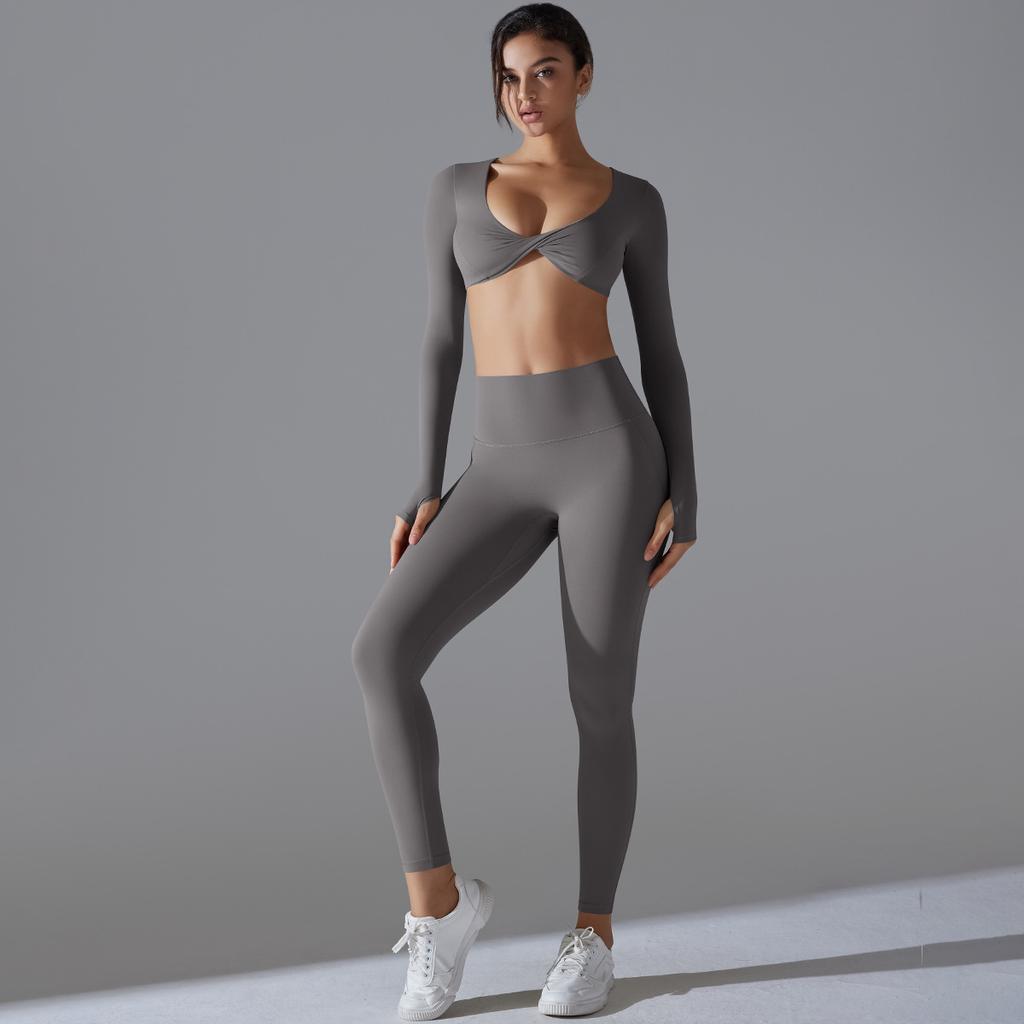Yoga Clothing Trend Sports Gathering Long Sleeved Solid Color Slim Fit Elastic Fitness Clothing Running Training Sports Suit