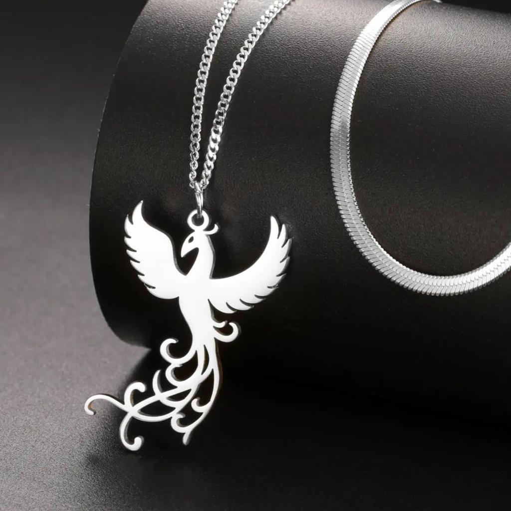 LIKGREAT Stainless Steel Phoenix Bird Firebird Necklace for Women Men Nature Animal Totem Choker Pendants Charm Jewelry Gift New