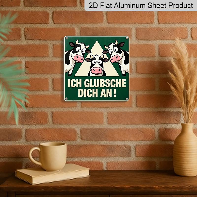 2D Flat, 1pc, Retro Metal Sign, Decorative Sign, Ich Glubsche Dich An Sign, Funny Cow Wall Art, Farmhouse Home Decoration, Rustic Country Style, Gift