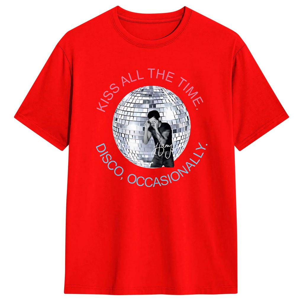 Unique Harry Style Kiss All The Time Disco Occasionally Disco Ball Love On Tour TShirts Men Cotton T Shirt Short Sleeve Tees