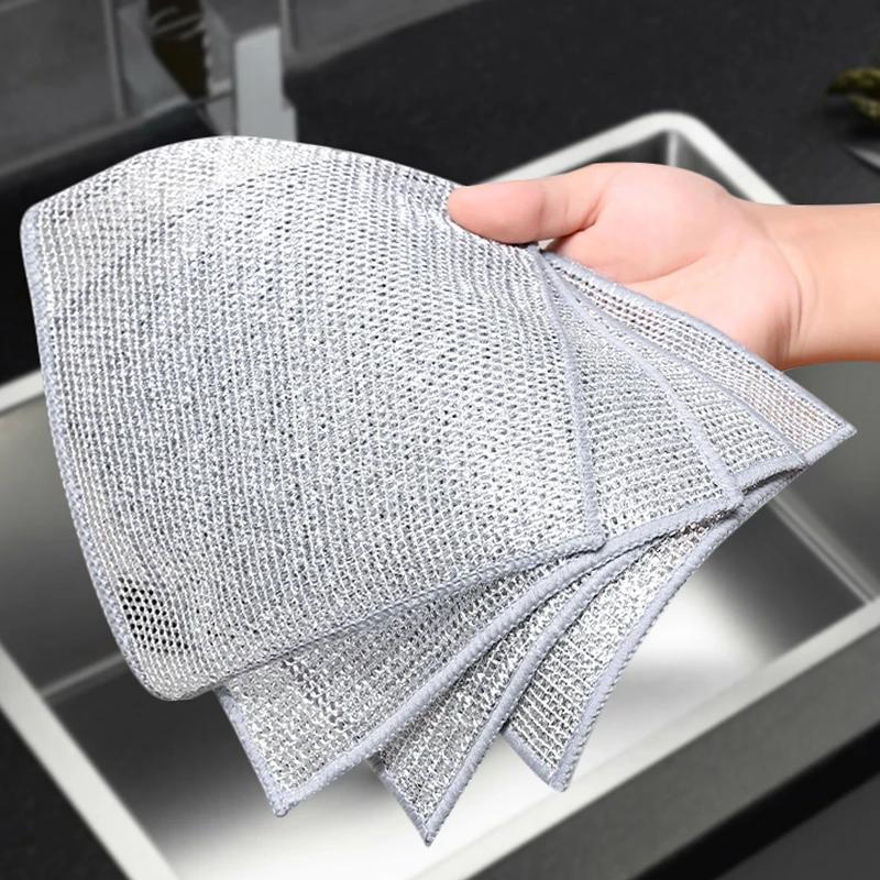 Stainless Steel Wire Cleaning Cloths - Double Sided Scouring Pads for Kitchen, Pots & Household Cleaning