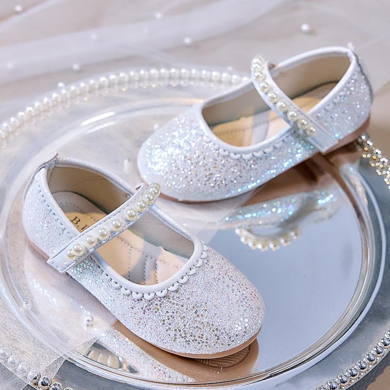 Girls' Autumn 2025 Sequin Closed-Toe Flats: Soft-Soled Princess Shoes for Performances & Formal Dresses