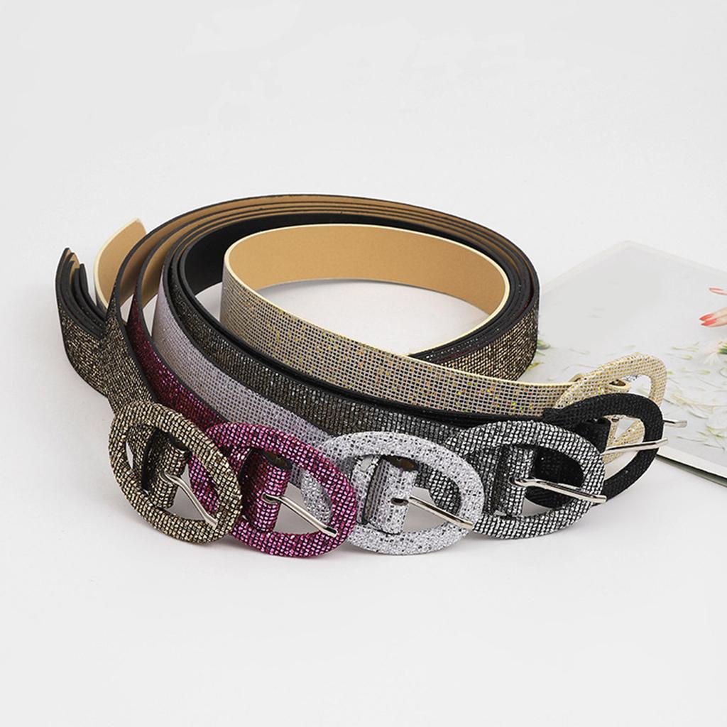 Bright Female Waist Belt Waist Chain Luxury Sweet Waist Belt Fashion Belts Full Sequins Adjustable Oval Buckle Belt