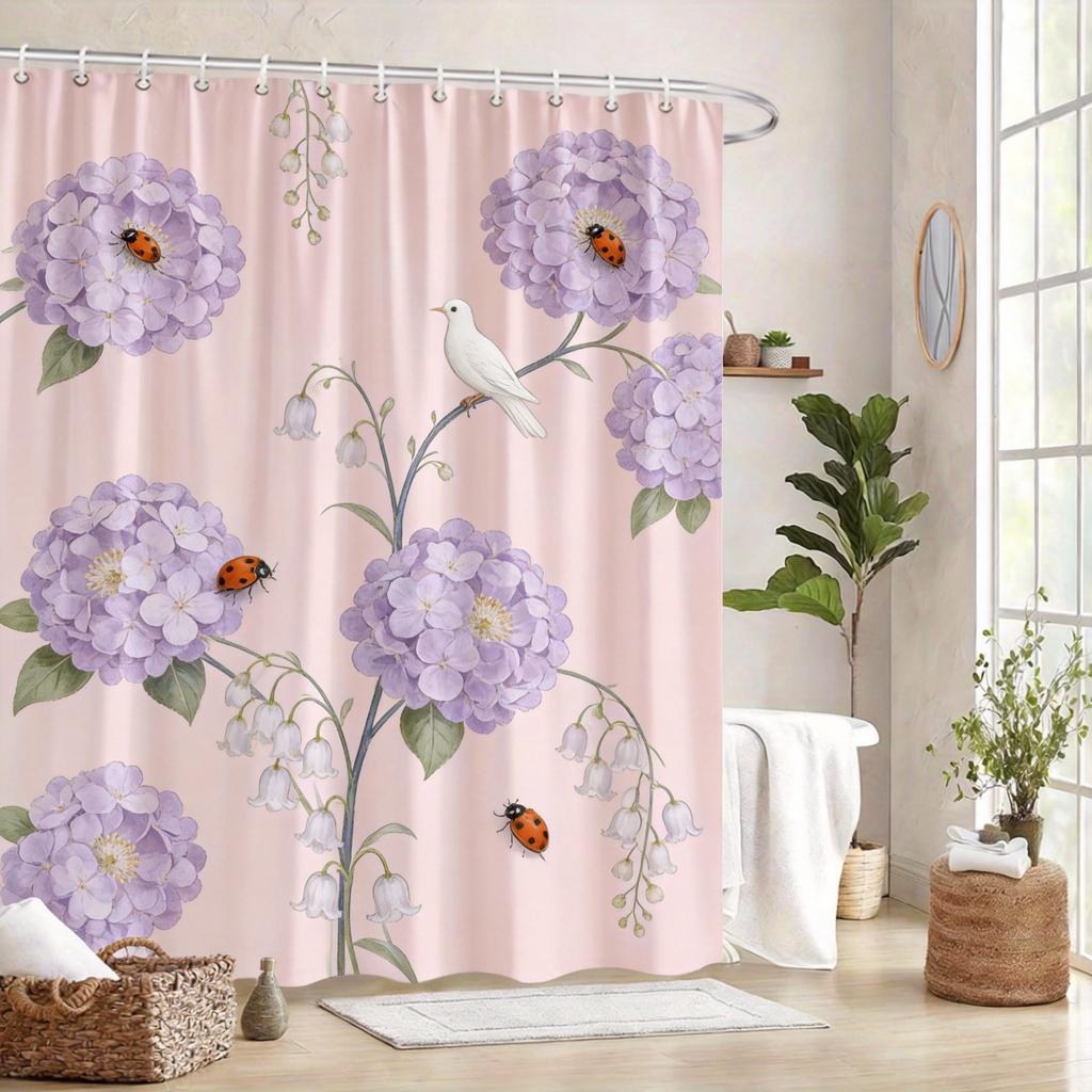 Vintage Botanical Shower Curtain 180x180cm – Blue Branches with Birds, Timeless Floral Bathroom Decor Gift, 12 Hooks