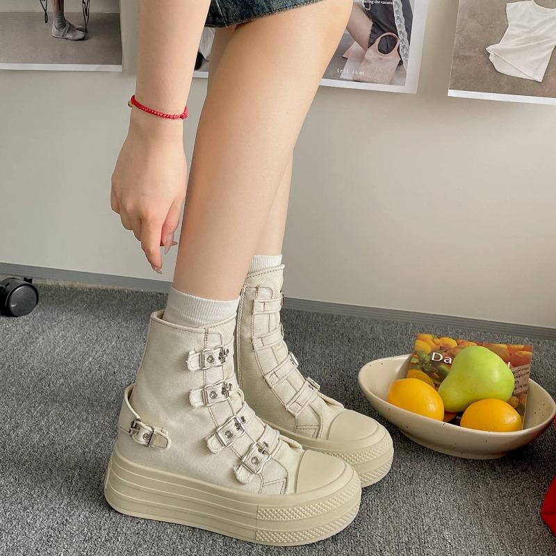 Black Retro High-top Platform Canvas Shoes Women's New Summer Height-increasing Versatile Board Shoes