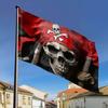 1 szt. Flaga Piracka Happy Roger z Wzorem Czaszki i Skrzyżowanych Kości - Żywa Czerwono-Czarna Flaga Poliestrowa, Odpowiednia do Dekoracji Wnętrz/Na Zewnątrz, Trawnika i Ogrodu