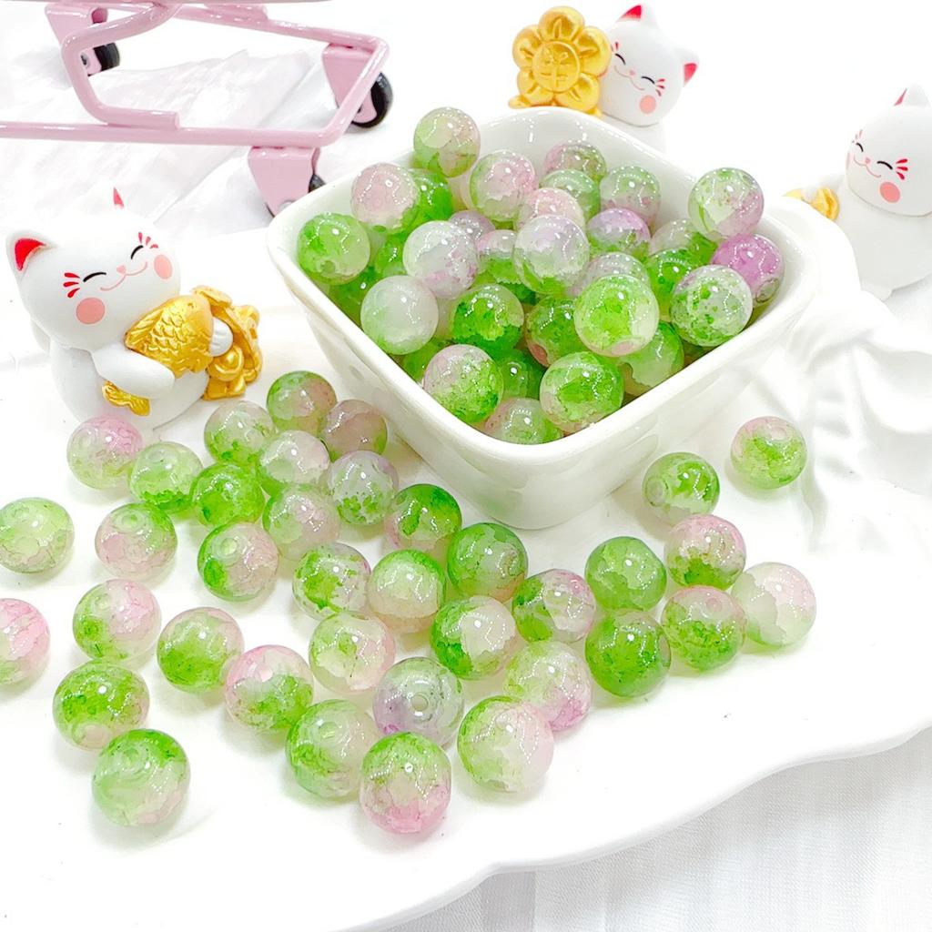 10mm Crackle Glass Round Beads, Loose Spacer Beads DIY Accessories for Bracelet Making 50pcs