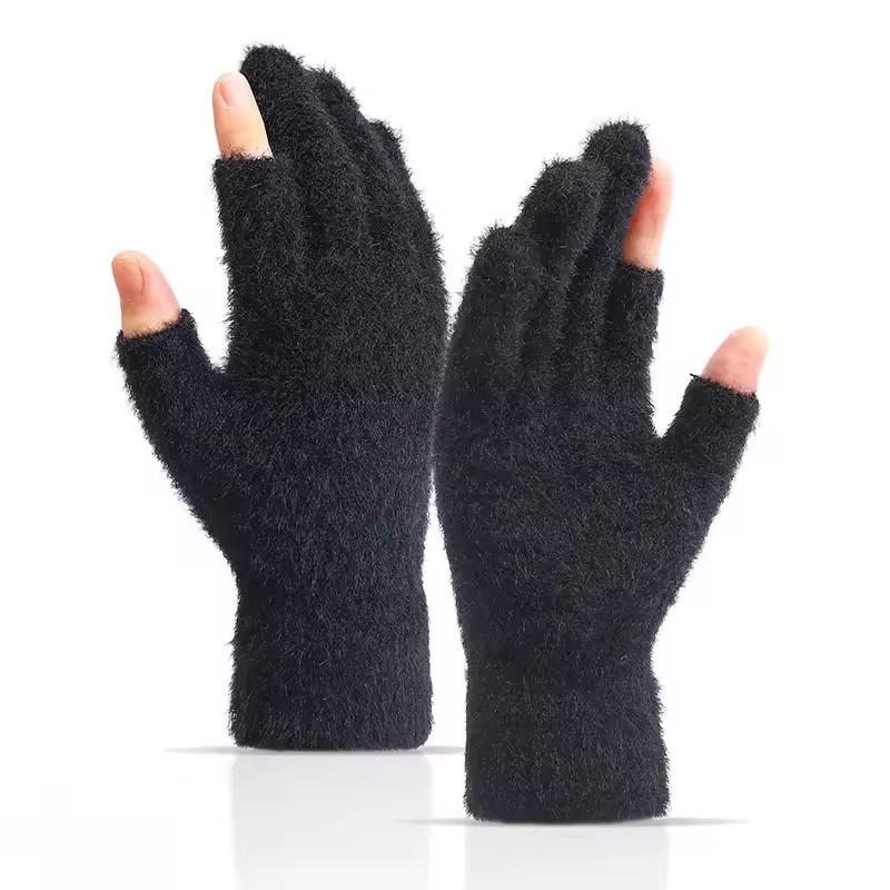 Winter Warmth Fingerless Gloves Mink Fur Knitted Gloves Sliding Screen Outdoors Warmth Cold-proof Mittens for Men and Women