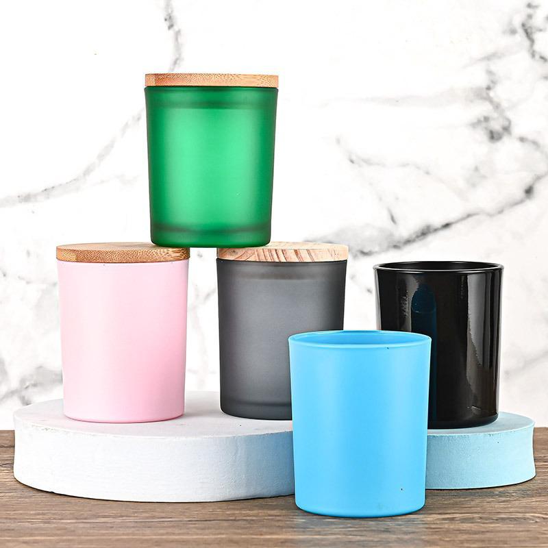 Colored Frosted Glass Candle Jar with Optional Lid - Creative Wide Mouth Design