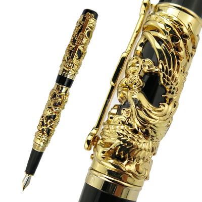 Jinhao Vintage Metall Schnitzerei Prägung Drache und Phönix Mittlere Feder Schwerer Füllfederhalter Edel Büro Schule