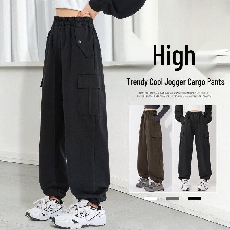 Moonkids Girls  Black Spring Autumn Casual Cargo Pants 130cm